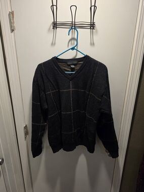 Robert Banks Sweater Mens XL Merino Wool V Neck Brown Windowpane Made Uruguay